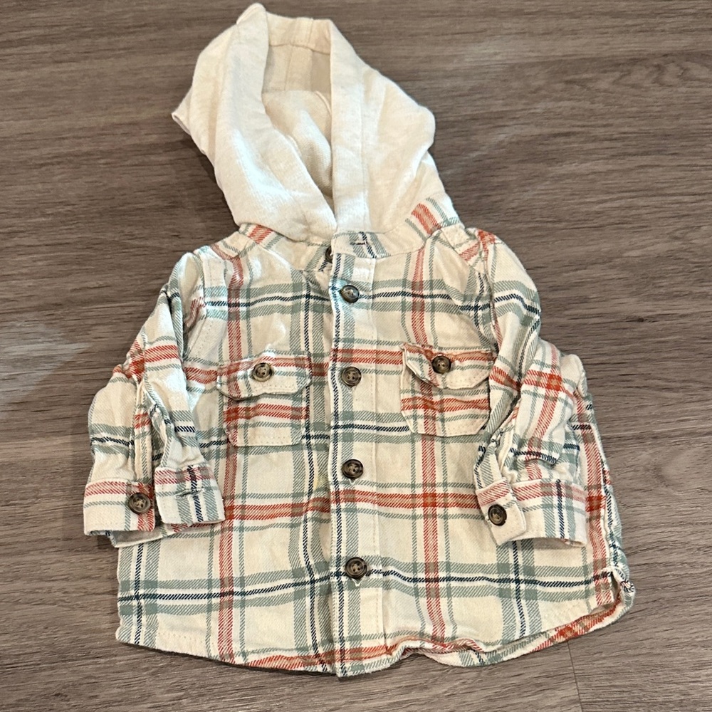 Carter's Plaid Hooded Jacket - Cream, Green, and Orange